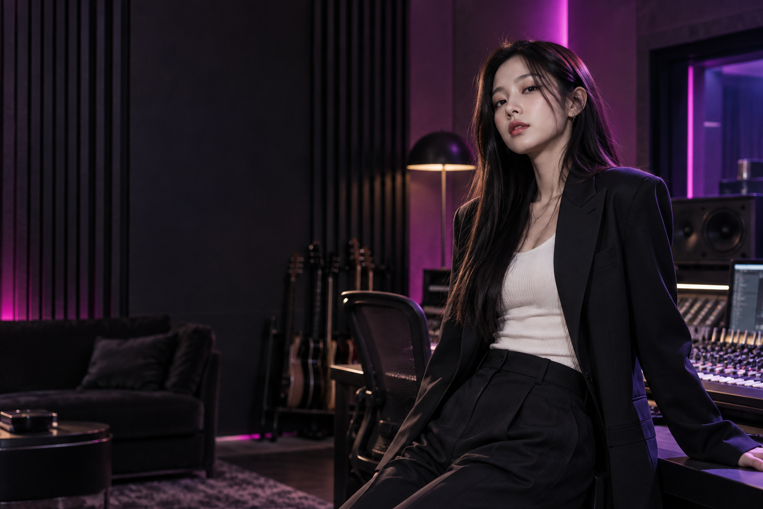 A pop artist in a contemporary recording studio
